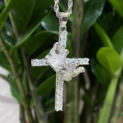 Crown cross pendant necklace with full diamonds