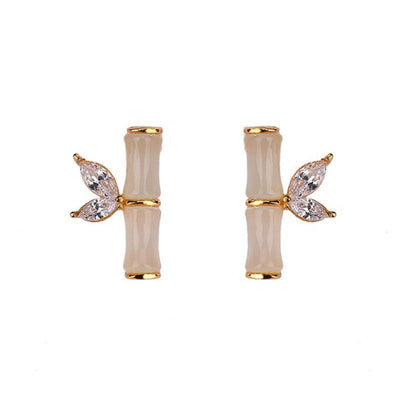Bamboo Festival • Emerald Jade Stone Stud Earrings
