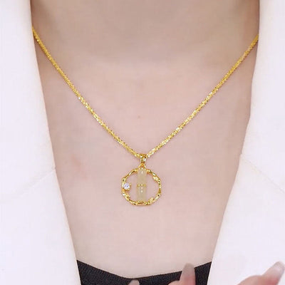 Circular Bamboo Natural Emerald Jade Stone Necklace
