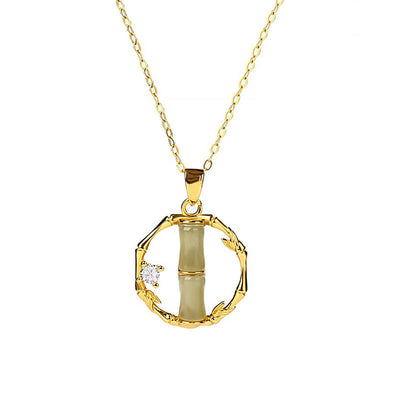 Circular Bamboo Natural Emerald Jade Stone Necklace
