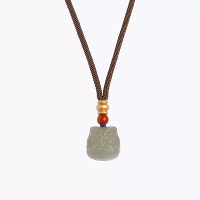 Lucky Lion Natural Emerald Jade Stone Necklace