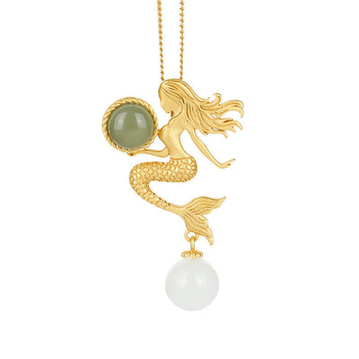 Mermaid•Emerald Jade Stone Pendant Necklace