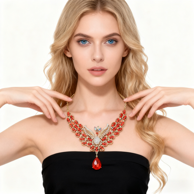 Red Crystal Peacock Necklace