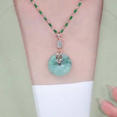 Floating Flower Lucky Buckle Emerald Jade Stone Necklace