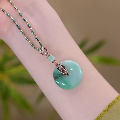 Floating Flower Lucky Buckle Emerald Jade Stone Necklace
