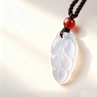 Leaf White Jade Pendant Necklace