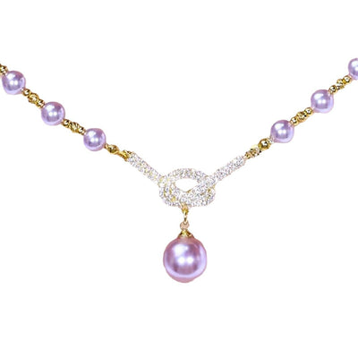 Diamond-studded Purple Natural Freshwater Pearl Necklace