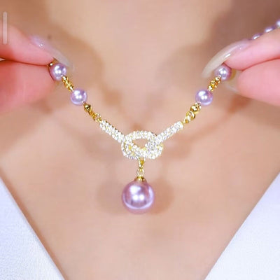 Diamond-studded Purple Natural Freshwater Pearl Necklace