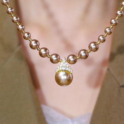 Diamond-studded Purple Natural Freshwater Pearl Necklace