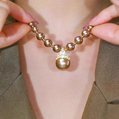 Diamond-studded Purple Natural Freshwater Pearl Necklace