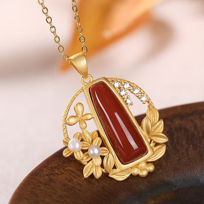 Plum Blossom•Emerald Jade Stone Pendant Necklace