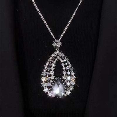 Water drop natural gray crystal necklace