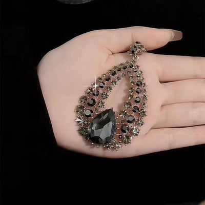 Water drop natural gray crystal necklace