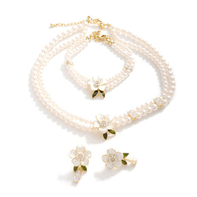 Camellia Pearl Necklace Bracelet or Earrings