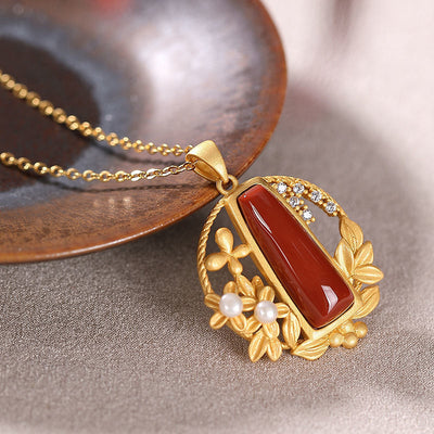 Plum Blossom•Emerald Jade Stone Pendant Necklace