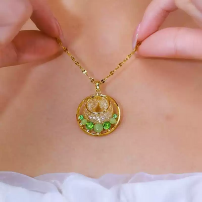 Gold wire mesh zircon circle pendant necklace