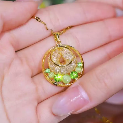 Gold wire mesh zircon circle pendant necklace