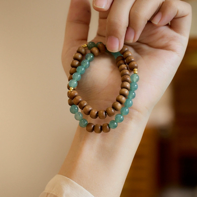 Natural Emerald Jade Stone sandalwood bracelet