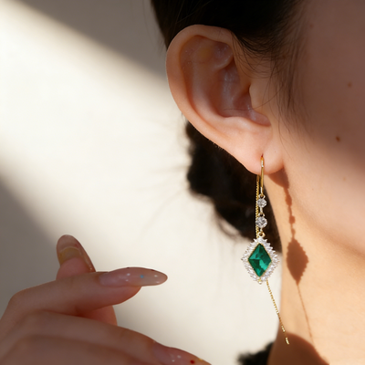 Emerald Diamond Tassel Threader Earrings