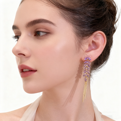 18K Gold Amethyst Tassel Earrings