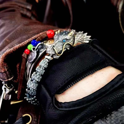 Dazzling Silver Dragon Head Bracelet