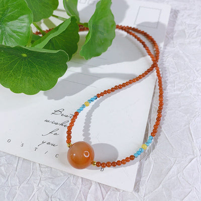 Big Round Bead Natural Agate Necklace