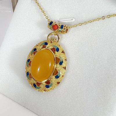 Water drop natural beeswax necklace