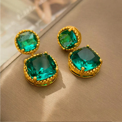 Rounded Corner Natural Crystal Earrings