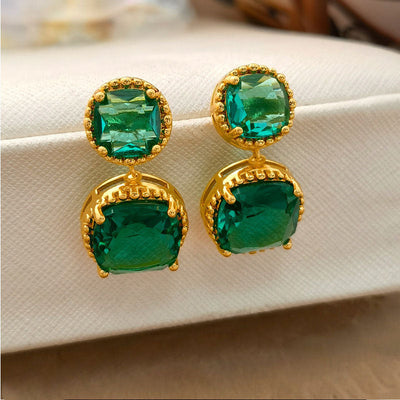Rounded Corner Natural Crystal Earrings