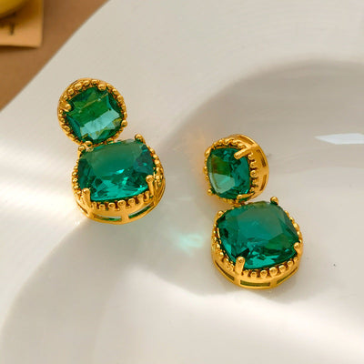 Rounded Corner Natural Crystal Earrings
