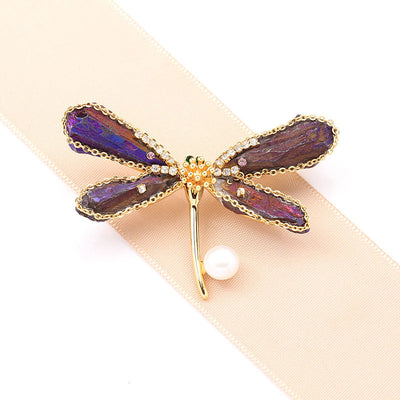 Dragonfly natural crystal brooch