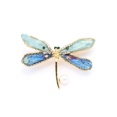 Dragonfly natural crystal brooch