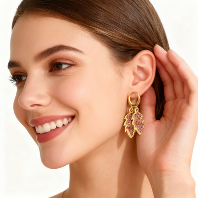 18K Gold Amethyst Leaf Earrings