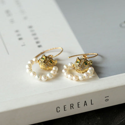 Leopard Head Natural Freshwater Pearl Necklace Earrings