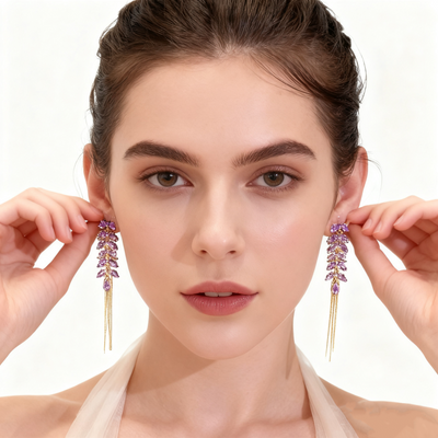 18K Gold Amethyst Tassel Earrings
