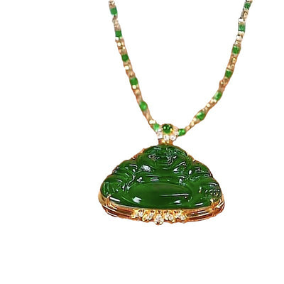 Natural Emerald Jade Stone Laughing Buddha Necklace