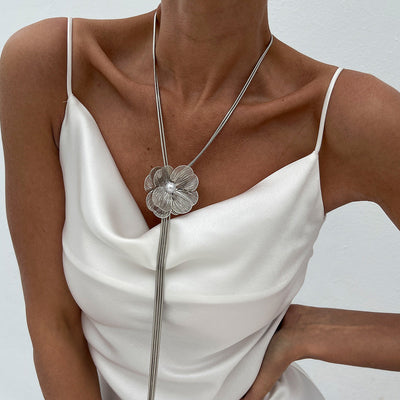Natural Freshwater Pearl Brushed Flower Necklace