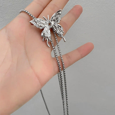 Silver Tassel Butterfly Necklace