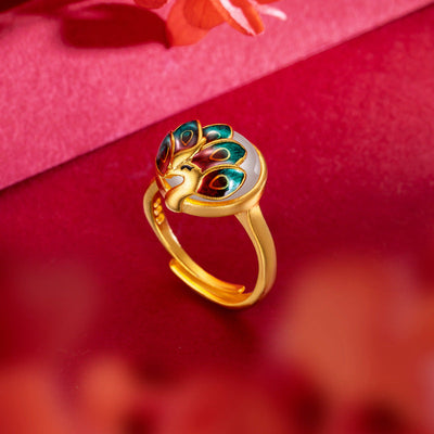 Blue Peacock Enamel Ring