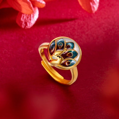 Blue Peacock Enamel Ring