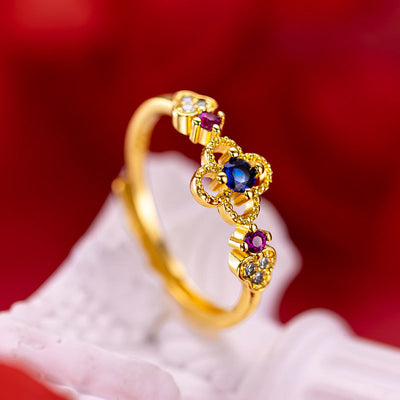 Four-leaf clover gold-plated copper diamond ring