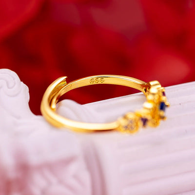Four-leaf clover gold-plated copper diamond ring