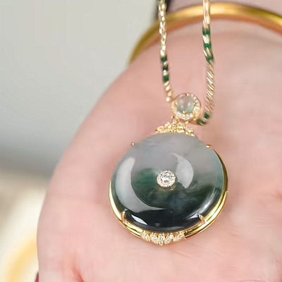 Lucky Disc Emerald Jade Stone Necklace