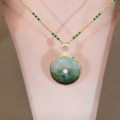 Lucky Disc Emerald Jade Stone Necklace