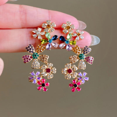 Colorful crystal flower earrings