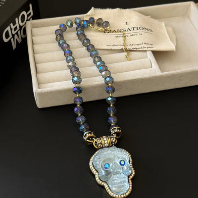 Skull head natural crystal necklace