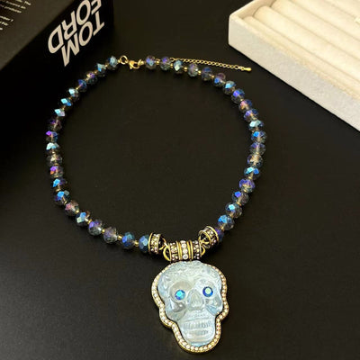 Skull head natural crystal necklace