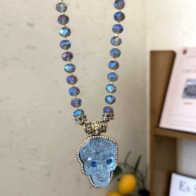 Skull head natural crystal necklace