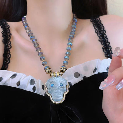 Skull head natural crystal necklace