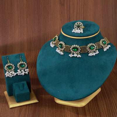 Bohemian style tassel necklace earring ring set